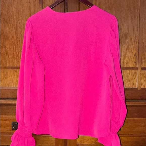 Carmen Marc Valvo V-neck Puff Ruffled Balloon Sleeve Blouse Peasant Lightweight - Picture 5 of 7